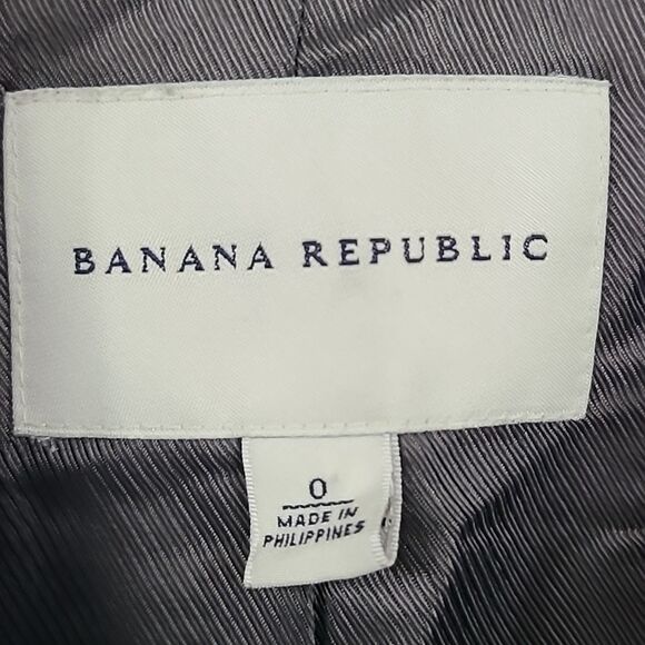 Banana Republic Wool Tweed Herringbone Ruffle Collar Blazer Gray Suit Jacket 0 - Picture 5 of 15